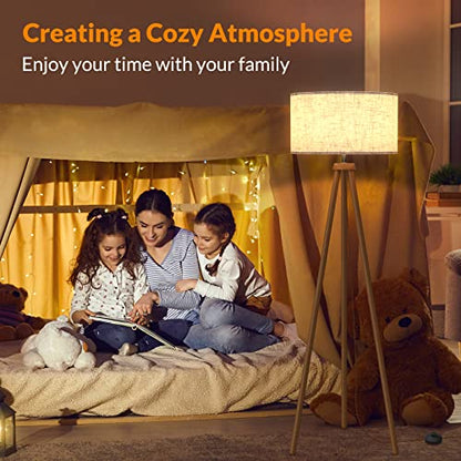 LEPOWER Wood Tripod Floor Lamp, Mid Century Standing Lamp for Living Room - color: Brown