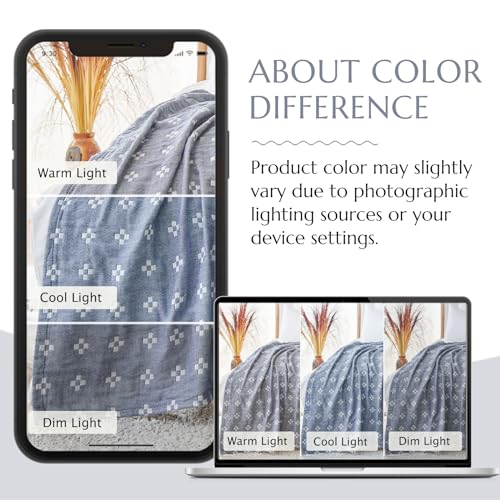 jinchan 100% Cotton Muslin Blanket Twin Boho Throw Blanket 50x60 Denim Blue - color: B. Cross Blue, size: 50"x60"