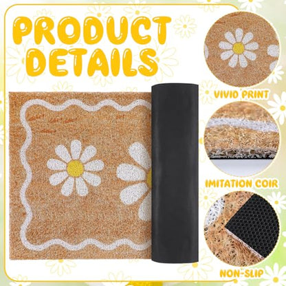 Dunzy Daisy Doormat Outdoor White Floral Welcome Mat for Front Door - style: White Daisy