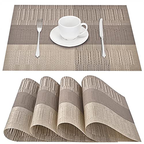 GIVERARE Placemats Set of 4, Heat-Resistant Woven Vinyl Placemat, Non-Slip Washable PVC Table Mat, Easy to Clean Premium Plastic Mats for Dining, Kitchen Table (Khaki) - color: Khaki