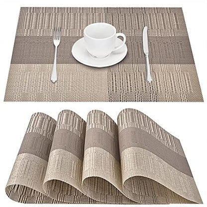 GIVERARE Placemats Set of 4, Heat-Resistant Woven Vinyl Placemat, Non-Slip Washable PVC Table Mat, Easy to Clean Premium Plastic Mats for Dining, Kitchen Table (Khaki) - color: Khaki