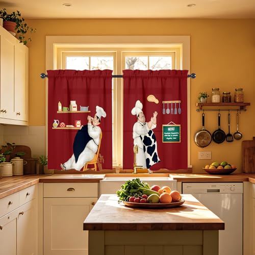 Chef Kitchen Window Curtains Over Sink 27.5" W x 36" L - color: Chef Kitchen Curtains, size: 27.5"W x 36"L (Pack of 2)