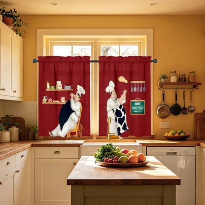 Chef Kitchen Window Curtains Over Sink 27.5" W x 36" L - color: Chef Kitchen Curtains, size: 27.5"W x 36"L (Pack of 2)