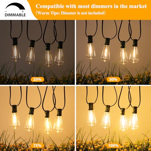 Brightever 50FT Outdoor String Lights 27 Bulbs, Waterproof Patio Lights - color: Green Wire Warm White, size: 50FT