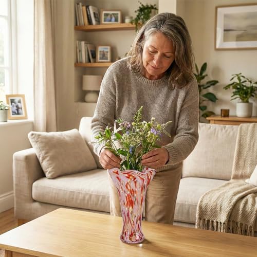9.0" H Blush Pink Glass Vases for Flower, Unique Hand Blown Glass Vase - color: Blush Pink