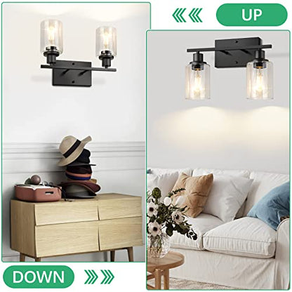 ShineTech 2-Light Bathroom Vanity Light, Matte Black Modern Wall Sconce - color: Black