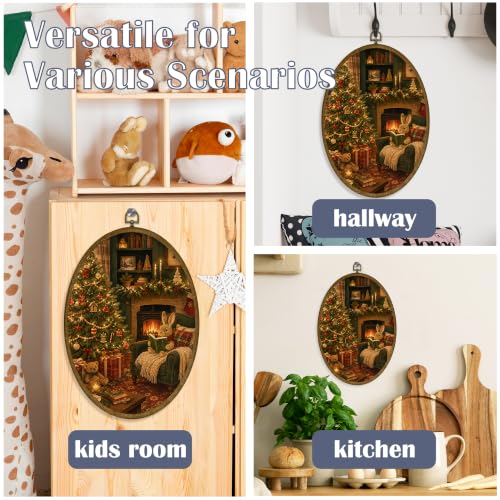 JMENGSSFL Cozy Christmas Living Room Bunny Reading Oval Wall Art8.6x11.4 - color: Christmas-1