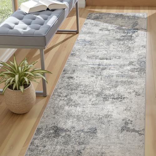 DMOYEST 3x8 Washable Runner Rug for Hallway Abstract Soft Carpet Runner - color: Grey Blue, size: 3' x 8' (Runner)