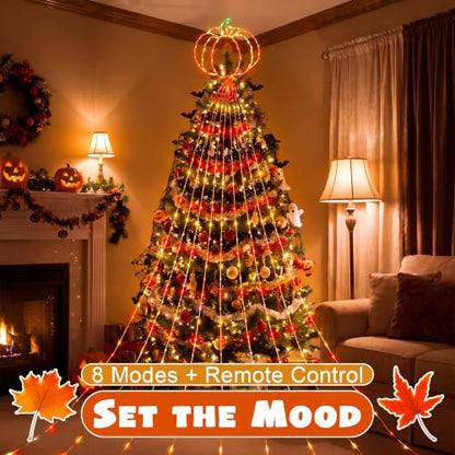 Gerrii 14FT Fall Pumpkin Waterfall String Lights, 270 LED USB Halloween - style: Autumn Pumpkin