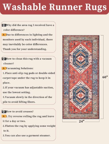 SERISSA 2x5 Washable Non Slip Boho Runner Rug for Hallway，Rust - color: Rust/Multi, size: 2' x 5' (Runner)