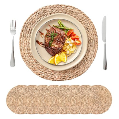 13.8'' Round Woven Placemats Set of 8, Boho Wicker Chargers, Terrekraft - size: Set of 8