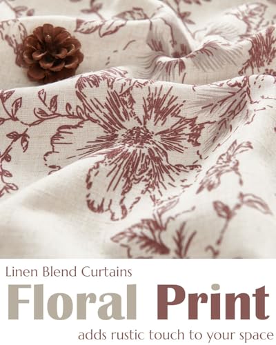 jinchan Red Floral Kitchen Tier Curtains Alice 36 Inches Tie Top 2 Panles - color: Alice Red on Linen, size: 26"W x 36"L (Pack of 2)