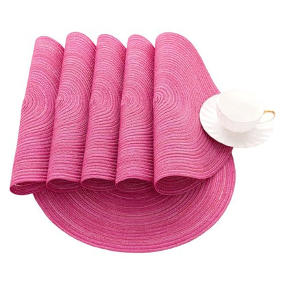 SHACOS Hot Pink Round Braided Placemats Set of 4 Washable Fabric Place Mat - color: Hot Pink, size: Set of 4