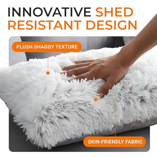 Cheer Collection Throw Pillows for Couch and Bed, Soft Shaggy Throw Pillows with Inserts Included, Cozy Long Hair Faux Fur Pillows - Set of 2-12" x 20" - Gray - color: Gray Ombre, size: 12" x 20"