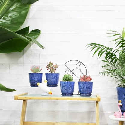Gepege Ceramic Succulent Pots, 4 Inch Small Plant Pots with Drainage - color: Blue, size: 4 Inch - Set of 4
