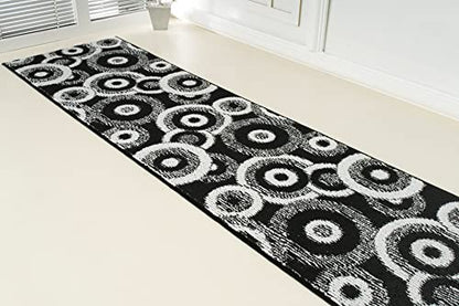 REMNAZ Custom Size Hallway Runner Rug, Geo Black, 31 in x 6 ft - color: Geo / Black, size: 31 inch Width X 6 Feet Length