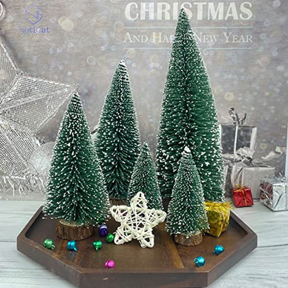 mini Christmas Tree Bottle Brush Christmas Trees with Wooden Bases Christmas Decorations for Party Table top decer Christmas Tree （5pcs）