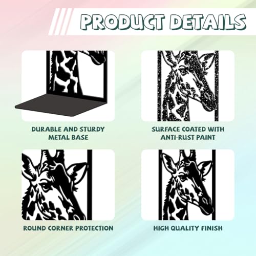 Peacoblue 5.3"x4.3"x7.9" Metal Bookends, Heavy Duty Book Ends for Shelves - style: Giraffe