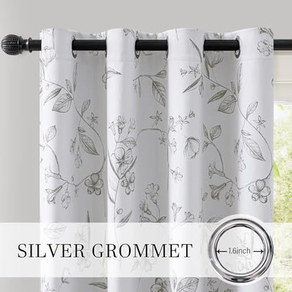 ChrisDowa 100% Grey Blackout Floral Curtains 72 Inches Long 2 Panels - color: Grey, size: 52"W x 72"L (Pack of 2)