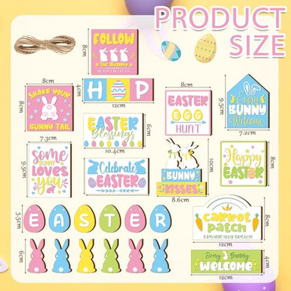 Amyhill 30 Pcs Easter Tiered Tray Decor Spring Easter Decorations Pastel Bunny Egg Farmhouse Wooden Signs Tiered Tray Decor for Home Kitchen Coffee Bar Table Shelf - style: Rustic Easter