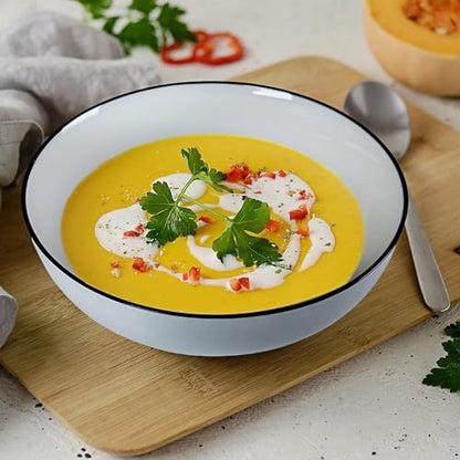 60 oz Large Pho Soup Bowls, Large Ramen Bowls, Rimmed Off-White Big Ceramic Bowls Set of 3, 8 Inch - size: 8 inch 60 oz (Black Rim)