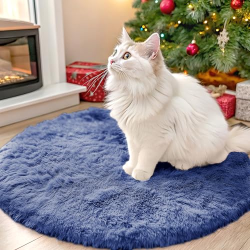 OLANLY Denim Blue Round Rugs for Bedroom - Machine Washable, 2 ft Circle Area Rugs for Living Room, Soft and Fluffy Shaggy Carpet for Teen Girl and Boys, Nursery Rooms, Dorms, Home Decor Aesthetic - color: Denim Blue, size: 2 Ft Round