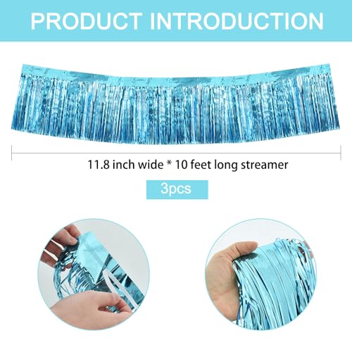 BEISHIDA Light Blue Fringe Garland Banner 30ft Wall Tinsel Foil Streamers - color: Baby Blue