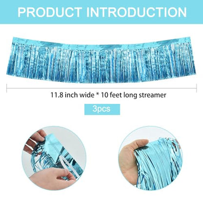 BEISHIDA Light Blue Fringe Garland Banner 30ft Wall Tinsel Foil Streamers - color: Baby Blue