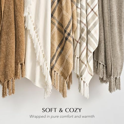 EverGrace Chenille Knit Throw Blanket for Couch, 60"x80", Beige - color: Beige, size: 60"x80"