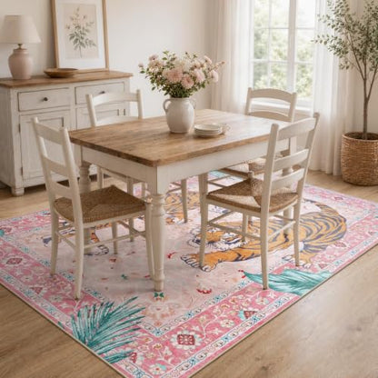 Moynesa Pink Tiger 5x7 Rug for Living Room, Washable Boho Bedroom Area Rug - color: Pink, size: 5' x 7' (Rectangular)