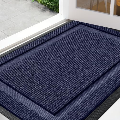 Front Door Mat Outside Entrance Indoor Doormat, 32" x 20" Outdoor Mats for Patio Waterproof, Outdoor Door Mats for Outside Entry, Indoor Rugs for Entryway, Sturdy Natural Rubber Entry Mat, Blue - color: Blue, size: 1'8" x 2'8" (Rectangular)
