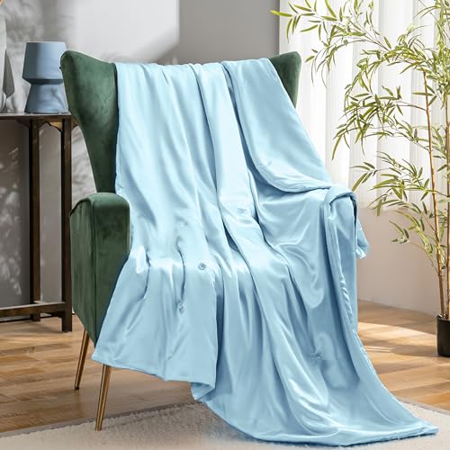 Vonty Baby Blue Satin Throw Blanket 50x60In, Cooling Silky Wrinkle-Free - color: Baby Blue, size: 50" x 60"