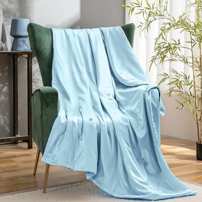 Vonty Baby Blue Satin Throw Blanket 50x60In, Cooling Silky Wrinkle-Free - color: Baby Blue, size: 50" x 60"