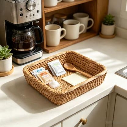 Raw Rattan Storage Basket 9.8" Natural Organizer - Unfinished Handwoven Tray for Farmhouse Kitchen, Entryway & Coffee Table Décor (8.3"x6.7"x2.4") - size: 8.3"x6.7"x2.4"