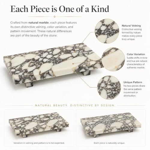 Marble Pedestal Tray Stand for Perfume, Soap & Vanity - color: Calacatta Viola Marble-13.8 in