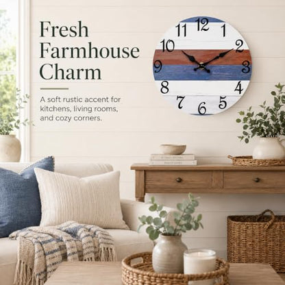 CHYLIN Wall Clock Silent Non-Ticking Battery Operated Pink Gray Striped - color: C-red Blue, size: 8 inch