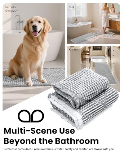 Furicher Waffle Bath Mat Set, Non Slip Bathroom Rugs 2 Piece, Gray & White - color: Gray & White