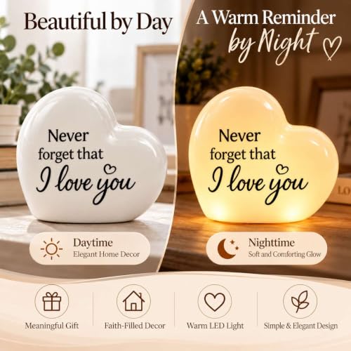 Gifts for Daughter from Mom Dad, “Never Forget That I Love You” Heart LED Light, Meaningful Gifts for Daughter, Son, Mom, Grandma, Wife, Girlfriend, Birthday Christmas Valentine’s Day Gifts - color: Love