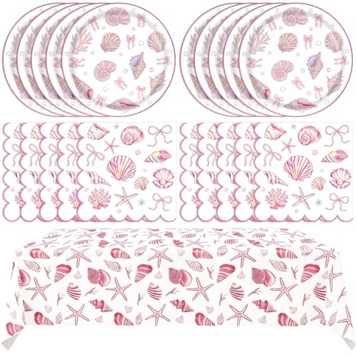 41pcs Coastal Beach Birthday Plates and Napkins,Tablecloth Set - color: Coastal Beach