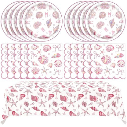 41pcs Coastal Beach Birthday Plates and Napkins,Tablecloth Set - color: Coastal Beach