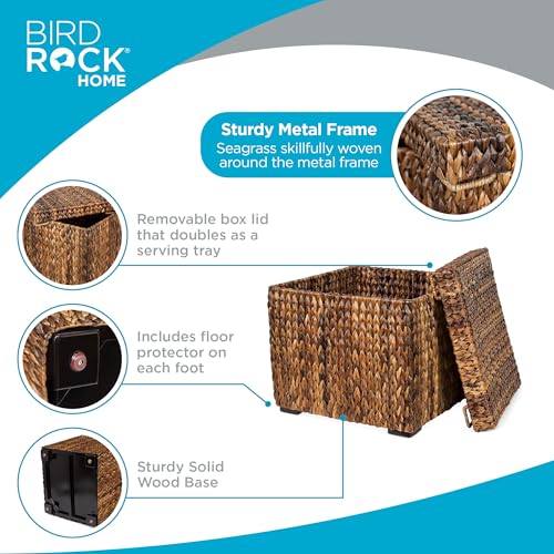 BIRDROCK HOME Woven Seagrass Storage Ottoman Cube with Lid, Espresso, 18” - color: Espresso