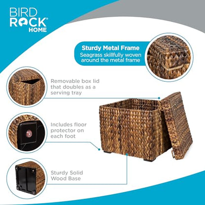 BIRDROCK HOME Woven Seagrass Storage Ottoman Cube with Lid, Espresso, 18” - color: Espresso