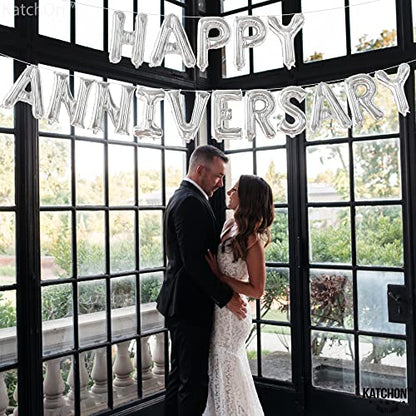 KatchOn Silver Happy Anniversary Balloons 16 Inch, Anniversary Decorations - style: Silver