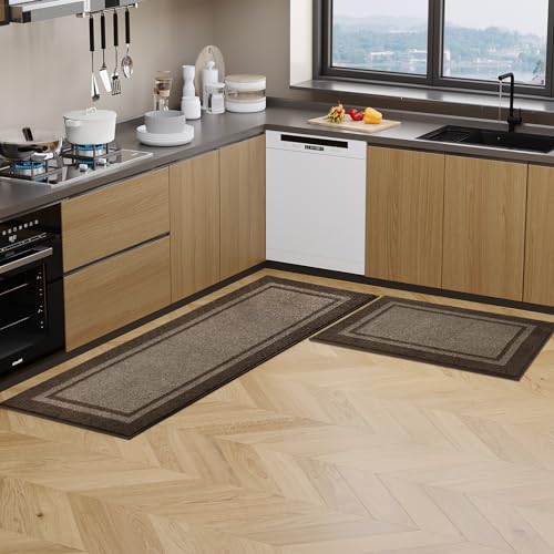 Kitchen Rugs 24" x 96", Non-Slip Runner Rugs, Grayish Brown & Coffee - color: Grayish Brown & Coffee, size: 24" X 96"