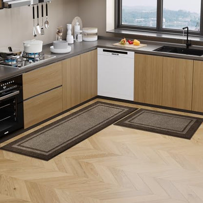 Kitchen Rugs 24" x 36", Non-Slip Kitchen Mats, Grayish Brown & Coffee - color: Grayish Brown & Coffee, size: 24" X 36"