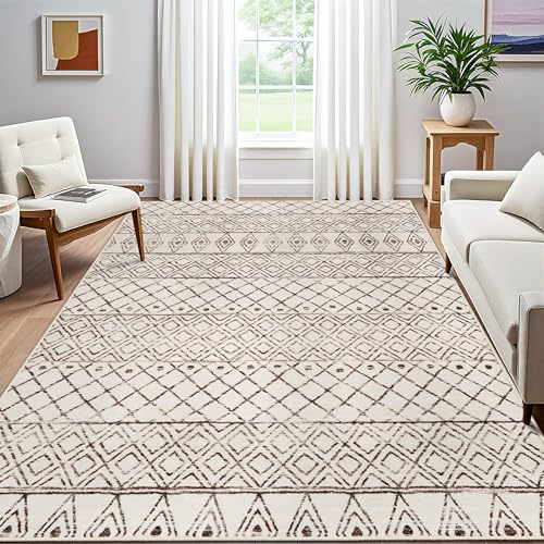 7x9 Geometric Beige Moroccan Washable Rug:Non Slip Area Rug Living Room - color: Geo Beige, size: 7' x 9' (Rectangular)