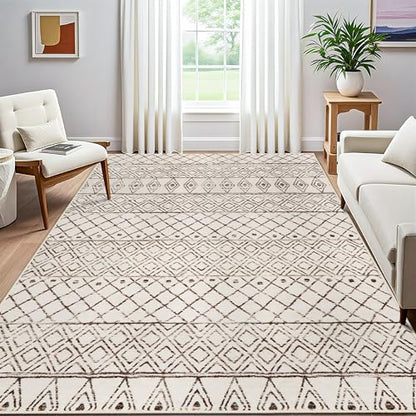 7x9 Geometric Beige Moroccan Washable Rug:Non Slip Area Rug Living Room - color: Geo Beige, size: 7' x 9' (Rectangular)