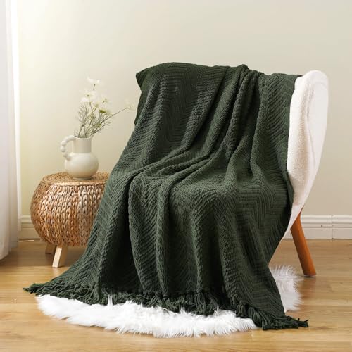BATTILO HOME Olive Green Chenille Throw Blanket for Bed, 50" x 60" - color: Olive Green, size: 50"x60"