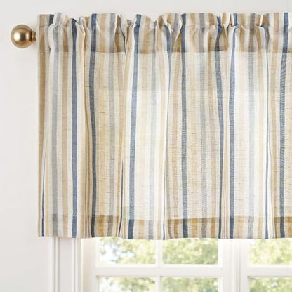 jinchan Linen Boxter Stripe Valances for Window 16 inch,Muti Blue,1 Panel - color: Boxter Stripe | Multi Blue on Linen, size: 50"W x 16"L (Pack of 1)