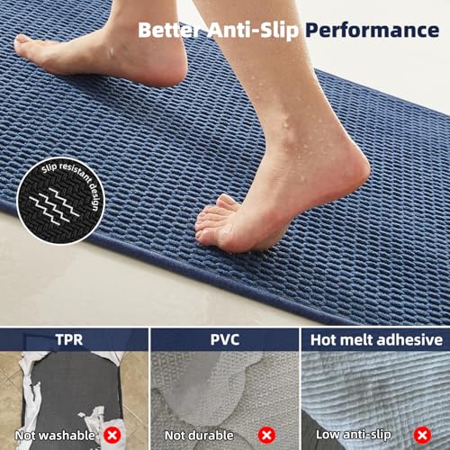 TYUU Large Bathroom Rugs Non Slip Washable Bath Rugs Super Absorbent Bathroom Rug Thin Quick Dry Low Pile Bath Mats, Navy Blue 36"x60" - color: Navy Blue, size: 3' X 5' (Rectangular)